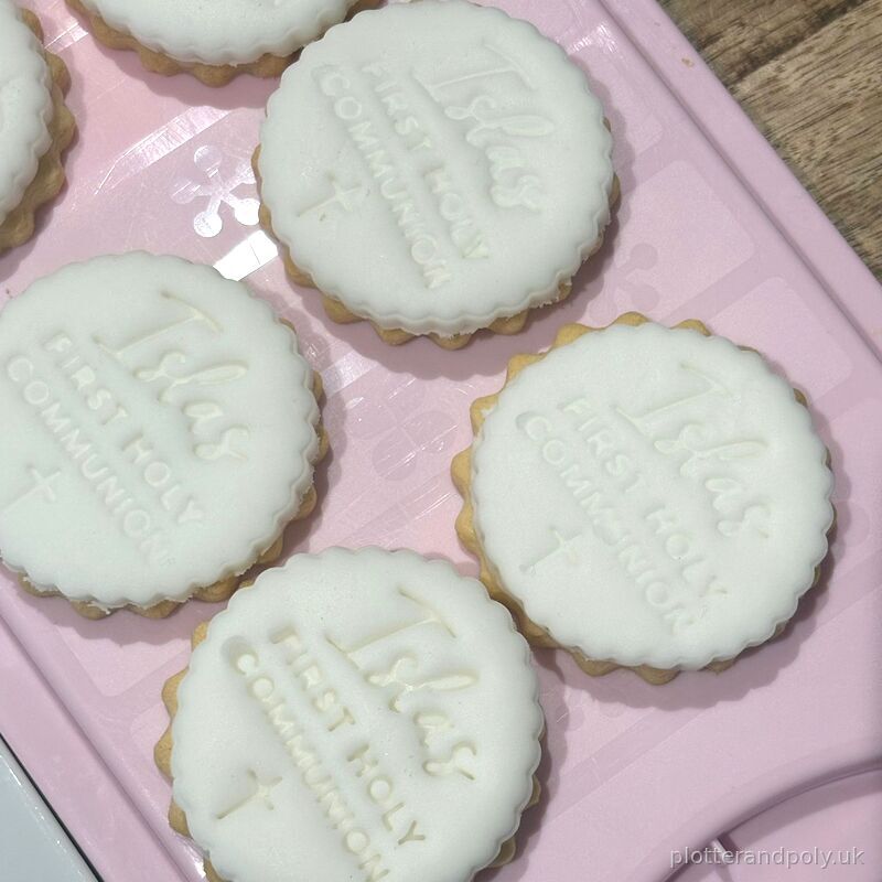 Finished embossed communion cookies